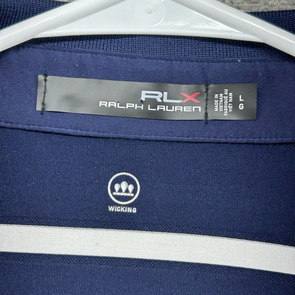 RLX Ralph Lauren 2018 Gold Cup Golf Polo Men Sz Large Blue‎ Striped Short Sleeve